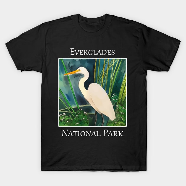 Great white egret standing in the water at Everglades National Park in Florida T-Shirt by WelshDesigns